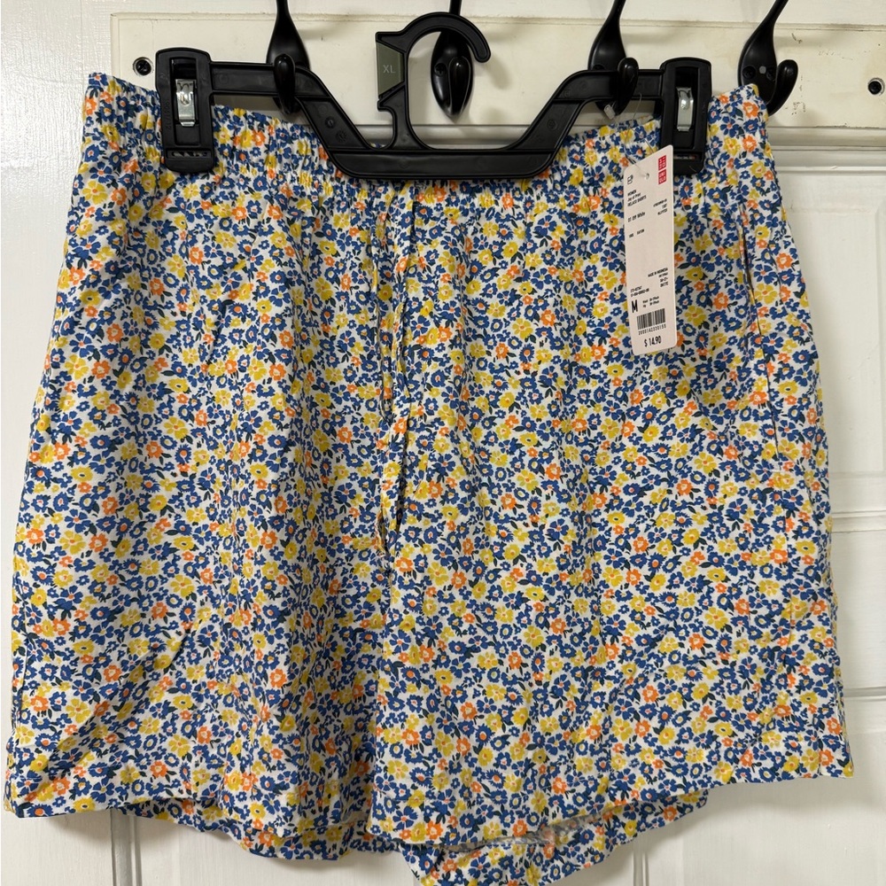 Uniqlo High Waist Women's Shorts - Blue, Yellow, Orange Floral